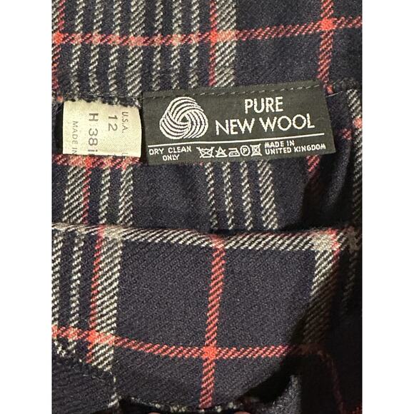 Vintage Pure New Wool Skirt Pleated UK Green Navy Blue Plaid UK 10 USA Size 12 - Picture 6 of 7